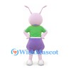 Rabbit Mascot Costume with Green Shirt and Purple Shorts