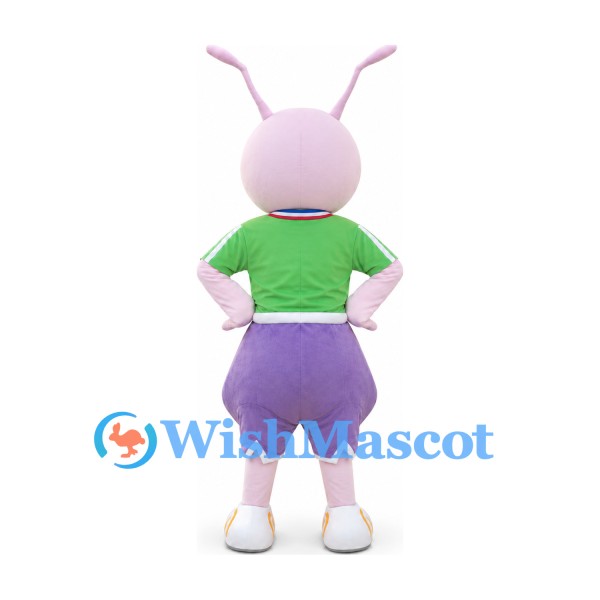Rabbit Mascot Costume with Green Shirt and Purple Shorts