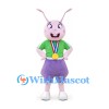 Rabbit Mascot Costume with Green Shirt and Purple Shorts