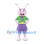 Rabbit Mascot Costume with Green Shirt and Purple Shorts
