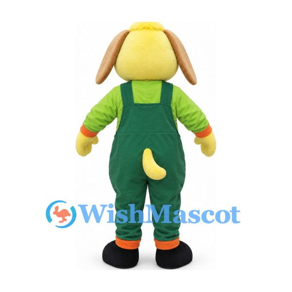 Dog Mascot Costume with Green Overalls and Yellow Face