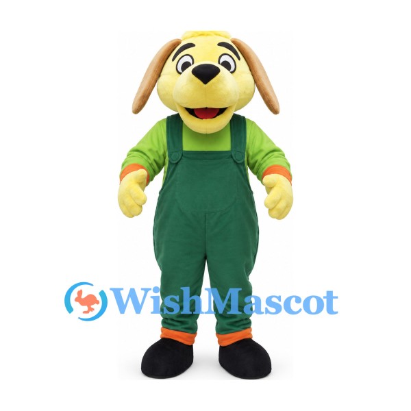 Dog Mascot Costume with Green Overalls and Yellow Face