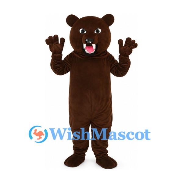 Bear Mascot Costume in Dark Brown with Open Mouth