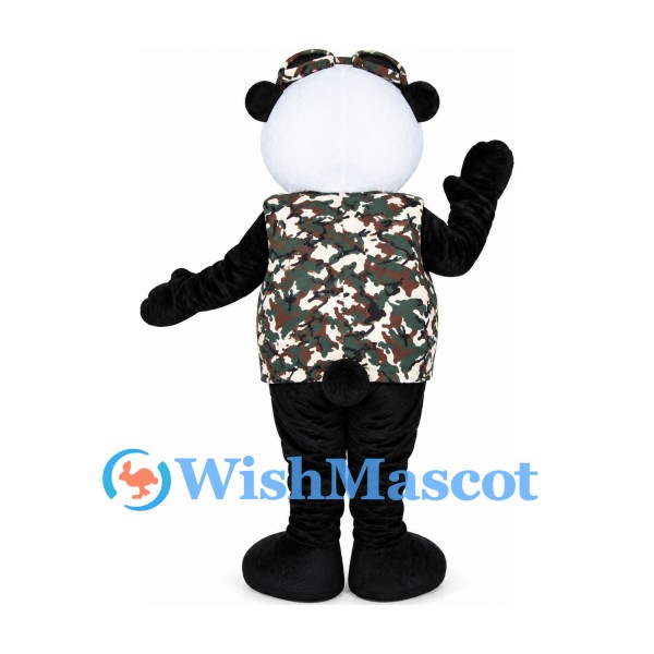 Panda Mascot Costume with Camouflage Vest and Sunglasses