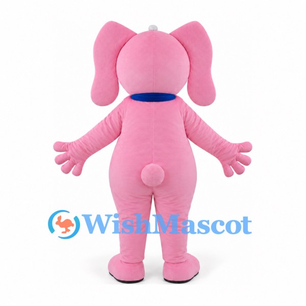 Rabbit Mascot Costume in Pink with Blue Neck Bow
