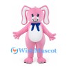 Rabbit Mascot Costume in Pink with Blue Neck Bow