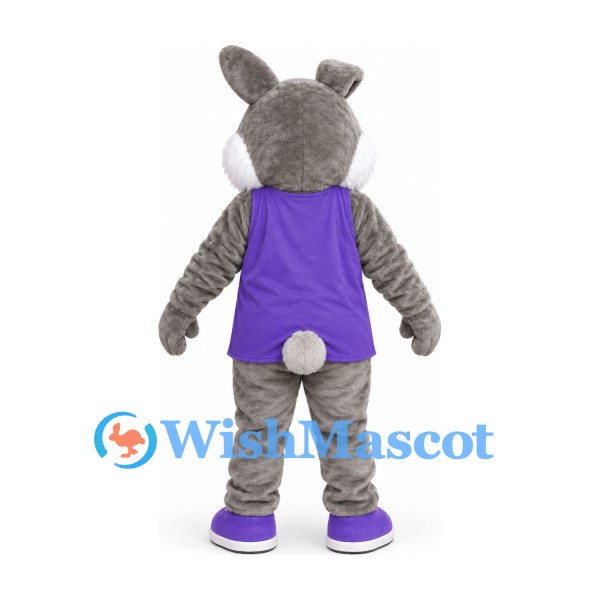 Rabbit Mascot Costume in Gray with Purple Carrot Shirt