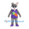 Rabbit Mascot Costume in Gray with Purple Carrot Shirt