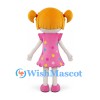 Doll Mascot Costume with Pink Polka Dot Dress and Orange Pigtails