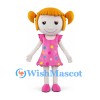 Doll Mascot Costume with Pink Polka Dot Dress and Orange Pigtails
