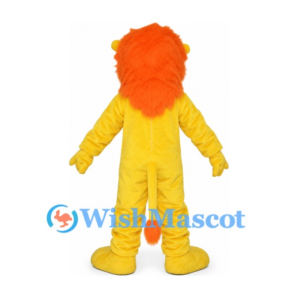 Lion Mascot Costume in Yellow with Orange Mane and White Belly