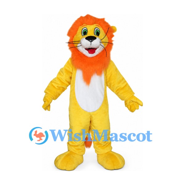 Lion Mascot Costume in Yellow with Orange Mane and White Belly