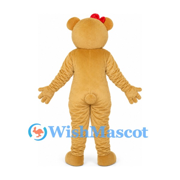 Bear Mascot Costume in Tan with Red Head Bow
