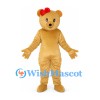 Bear Mascot Costume in Tan with Red Head Bow