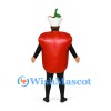 Red Pepper Mascot Costume with Green Stem and Chef Hat