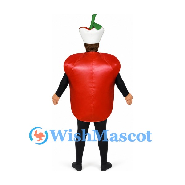 Red Pepper Mascot Costume with Green Stem and Chef Hat