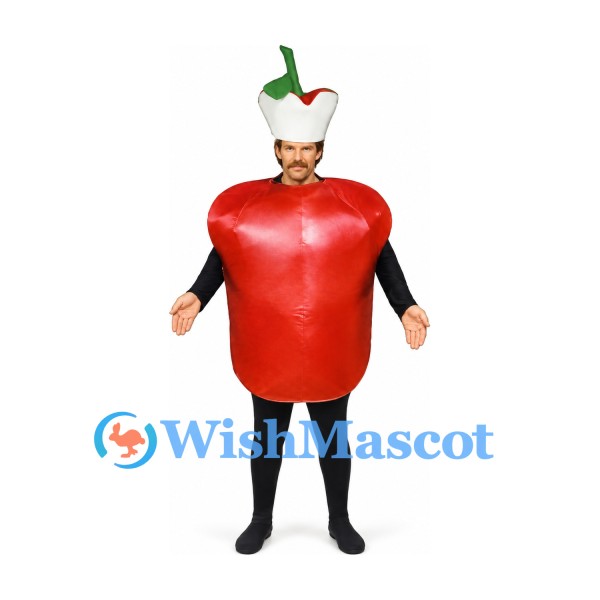 Red Pepper Mascot Costume with Green Stem and Chef Hat