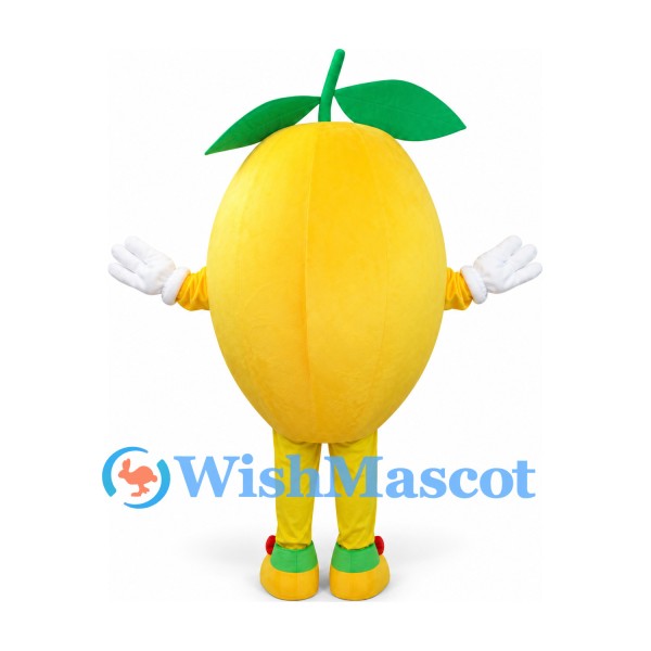 Lemon Mascot Costume in Yellow with Green Leaves