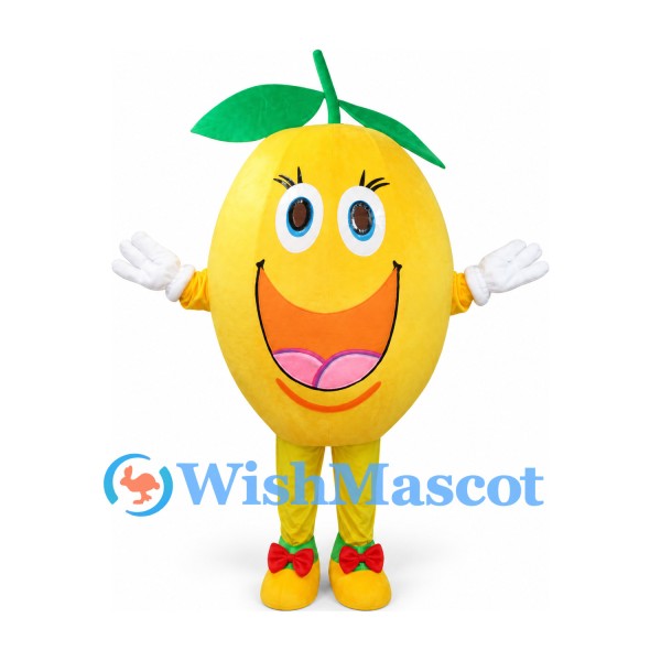 Lemon Mascot Costume in Yellow with Green Leaves