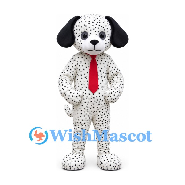 Dalmatian Mascot Costume with Black Spots and Red Tie