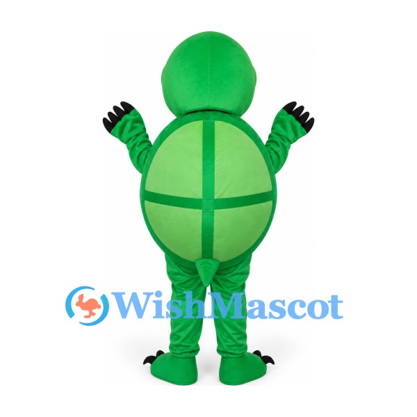 Turtle Mascot Costume in Green with Yellow Belly and Round Shell