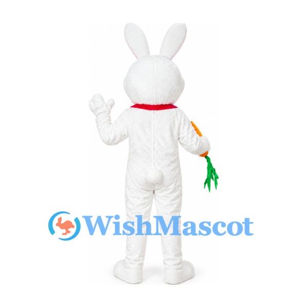 Rabbit Mascot Costume in White with Pink Belly and Carrot