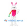 Rabbit Mascot Costume in White with Pink Belly and Carrot
