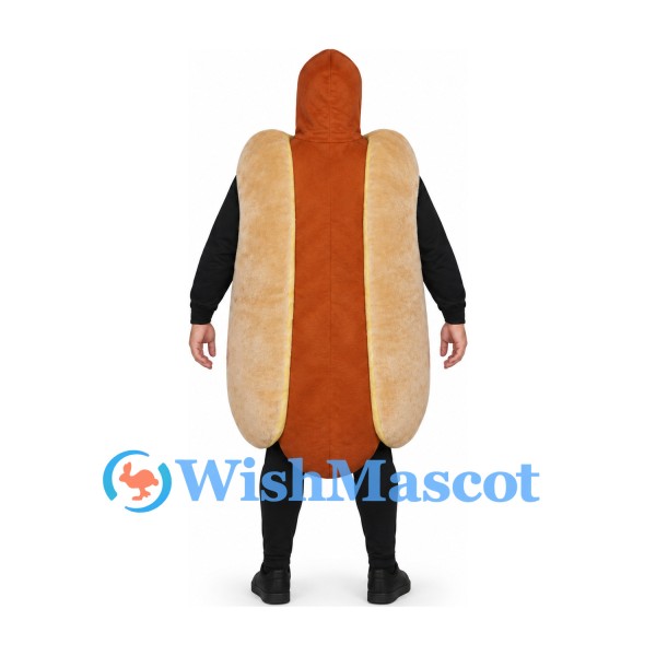 Hot Dog Mascot Costume with Yellow Mustard and Brown Bun