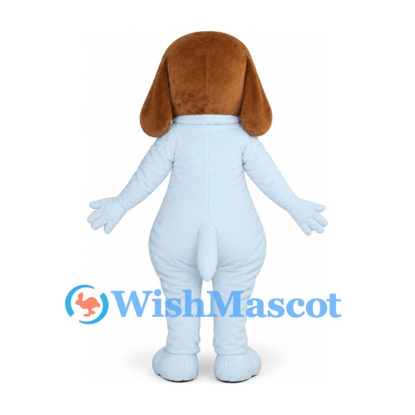 Dog Mascot Costume in White with Brown Head and Large Nose
