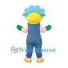 Flower Mascot Costume with Blue Petals and Blue Overalls