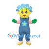 Flower Mascot Costume with Blue Petals and Blue Overalls