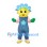 Flower Mascot Costume with Blue Petals and Blue Overalls