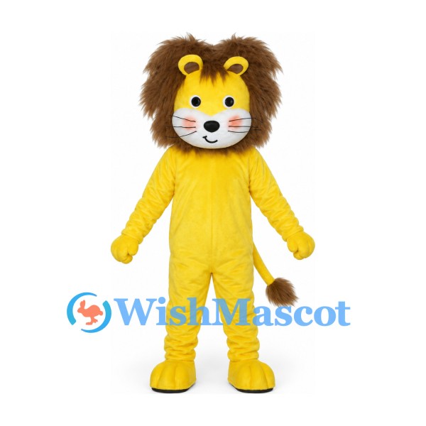 Lion Mascot Costume in Yellow with Large Brown Mane