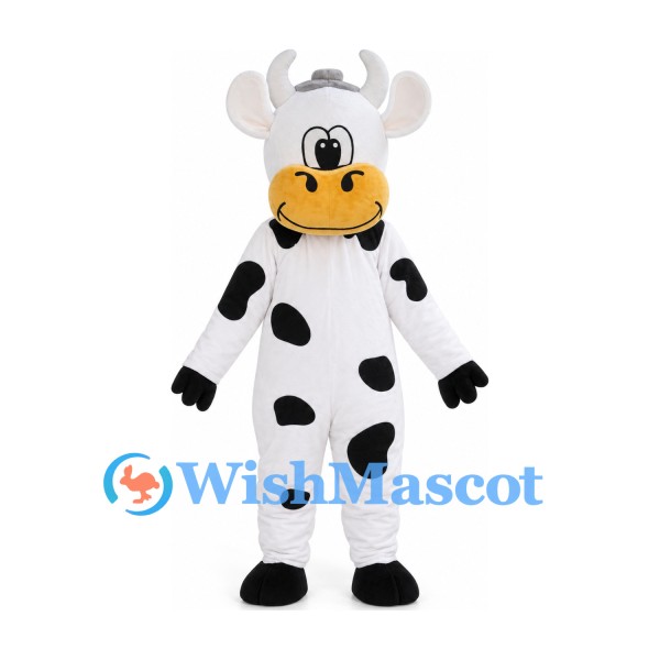 Cow Mascot Costume with Black Spots and Yellow Muzzle