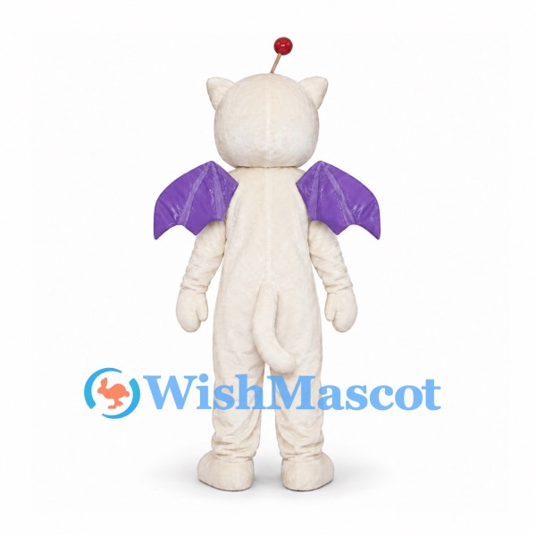 Cat Mascot Costume in Cream with Purple Bat Wings