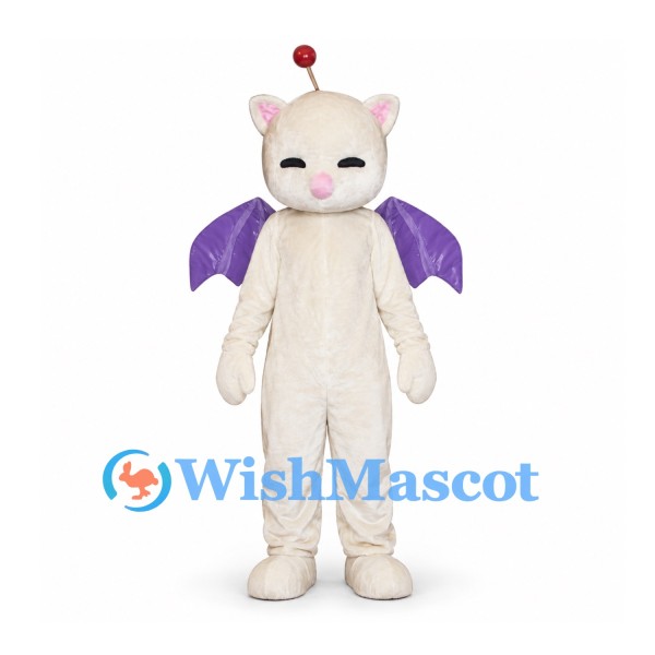 Cat Mascot Costume in Cream with Purple Bat Wings