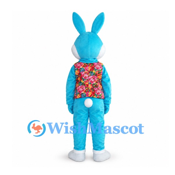Rabbit Mascot Costume in Blue with Floral Vest