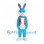 Rabbit Mascot Costume in Blue with Floral Vest