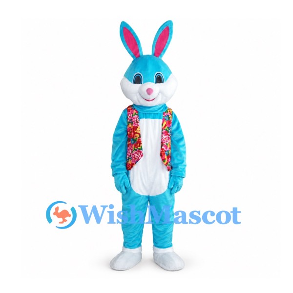 Rabbit Mascot Costume in Blue with Floral Vest