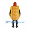 Hot Dog Mascot Costume with Textured Bun and Mustard Stripe