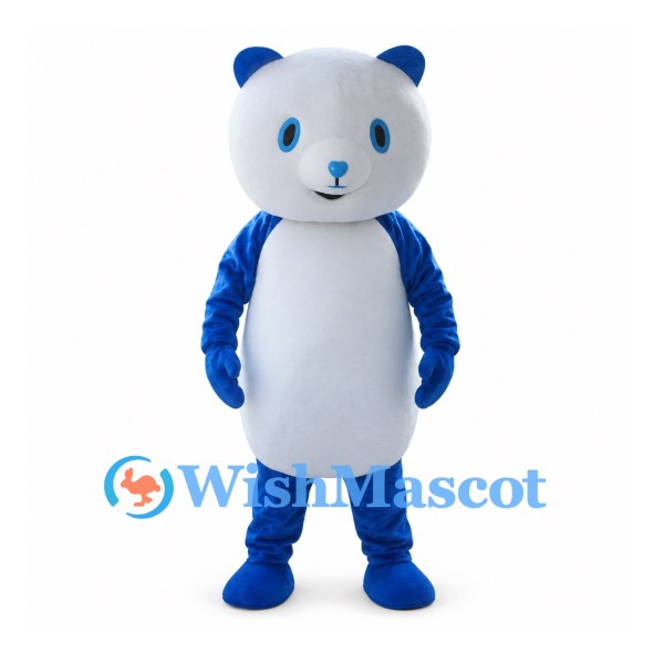 Bear Mascot Costume in Blue and White with Round Belly