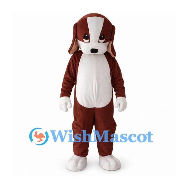 Dog Mascot Costume in Brown with White Belly and Floppy Ears