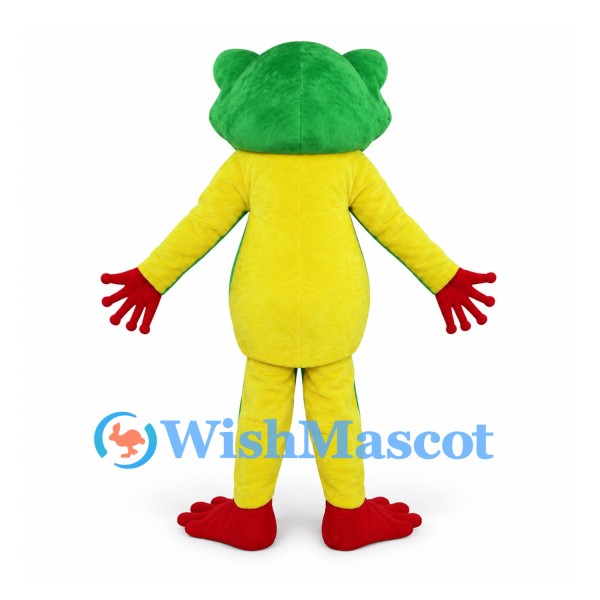 Frog Mascot Costume in Green and Yellow with Red Feet