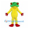 Frog Mascot Costume in Green and Yellow with Red Feet