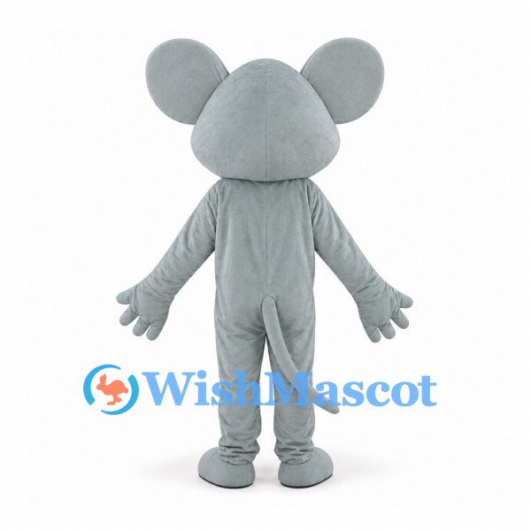 Mouse Mascot Costume in Gray with Red Nose and Pink Ears