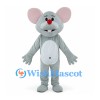 Mouse Mascot Costume in Gray with Red Nose and Pink Ears