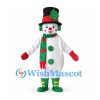 Snowman Mascot Costume with Holly Top Hat and Green Striped Scarf