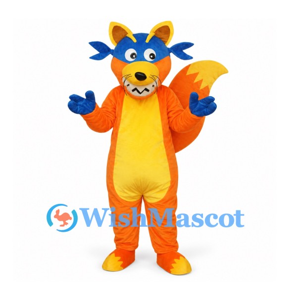 Fox Superhero Mascot Costume in Orange with Blue Eye Mask