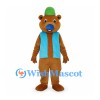 Bear Mascot Costume with Blue Vest and Green Hat