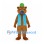 Bear Mascot Costume with Blue Vest and Green Hat